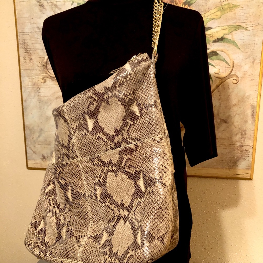 NWOT Cynthia Rowley Python Snakeskin Leather Large Shoulder Bag Purse - Picture 5 of 16